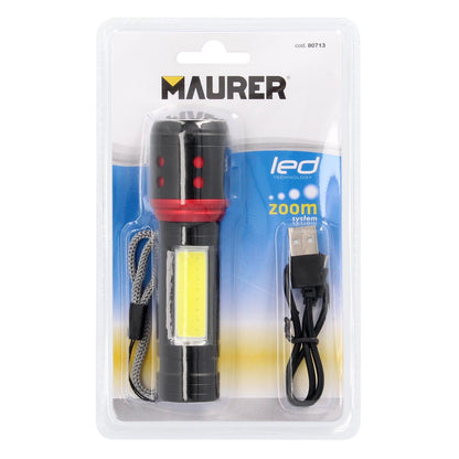 Linterna Led De Mano Metalica Bateria Recargable (1.200 Mah) Luz Frontal / Lateral Hasta 300 Lumenes 5 Watt. Con Función Zoom_2
