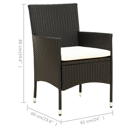 Juego De Comedor Exterior 3 Pzas Con Cojines Ratán Negro / Vetonek_4