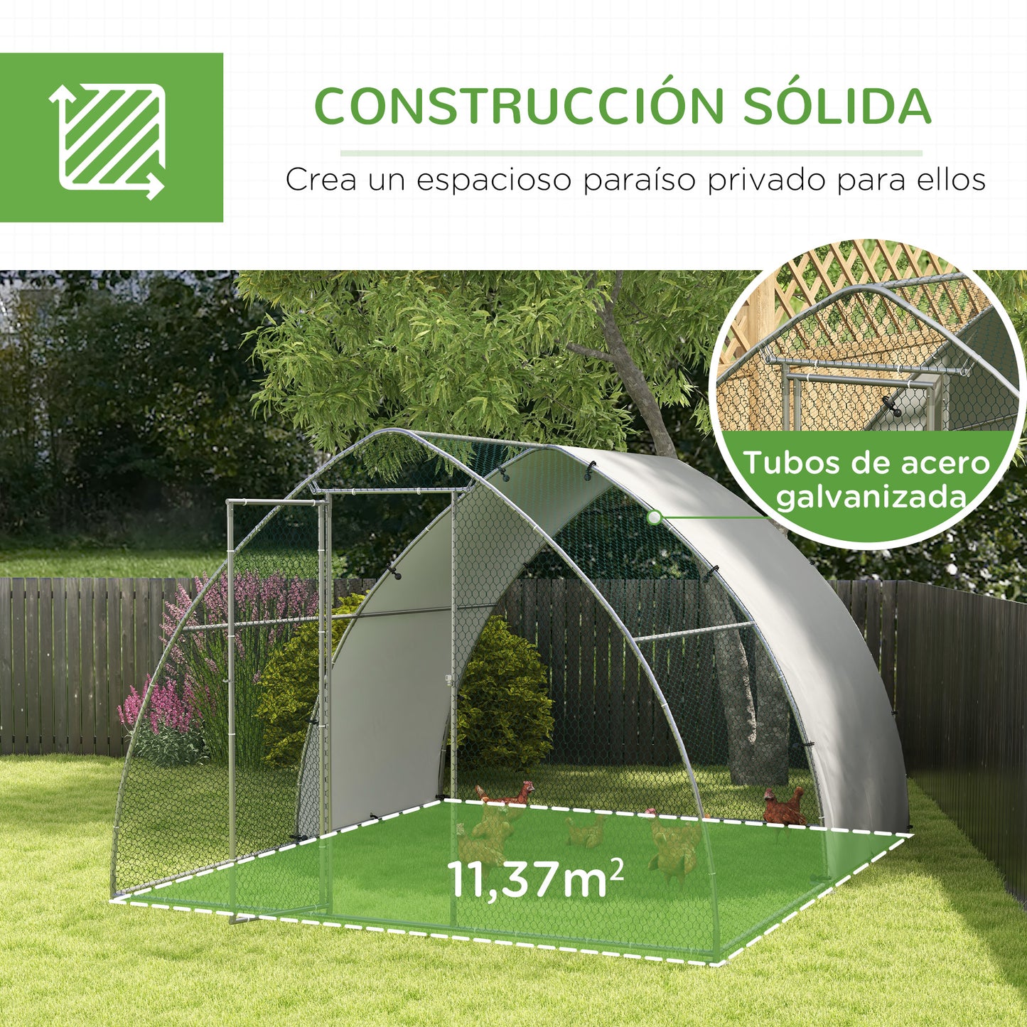 Pawhut Gallinero Para Exterior 304x375x220 Cm Cubierta De Tela Oxford Plata_5