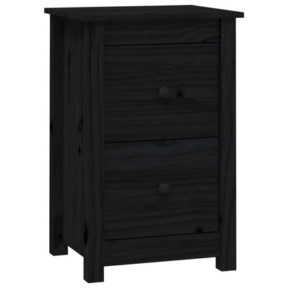 Mesita De Noche Madera Maciza De Pino Negro 40x35x61,5 Cm_0