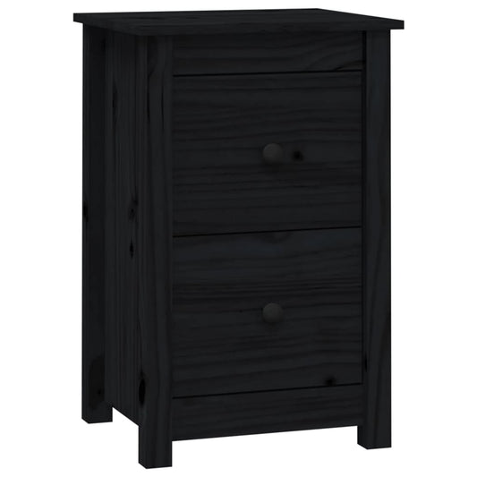 Mesita De Noche Madera Maciza De Pino Negro 40x35x61,5 Cm_0