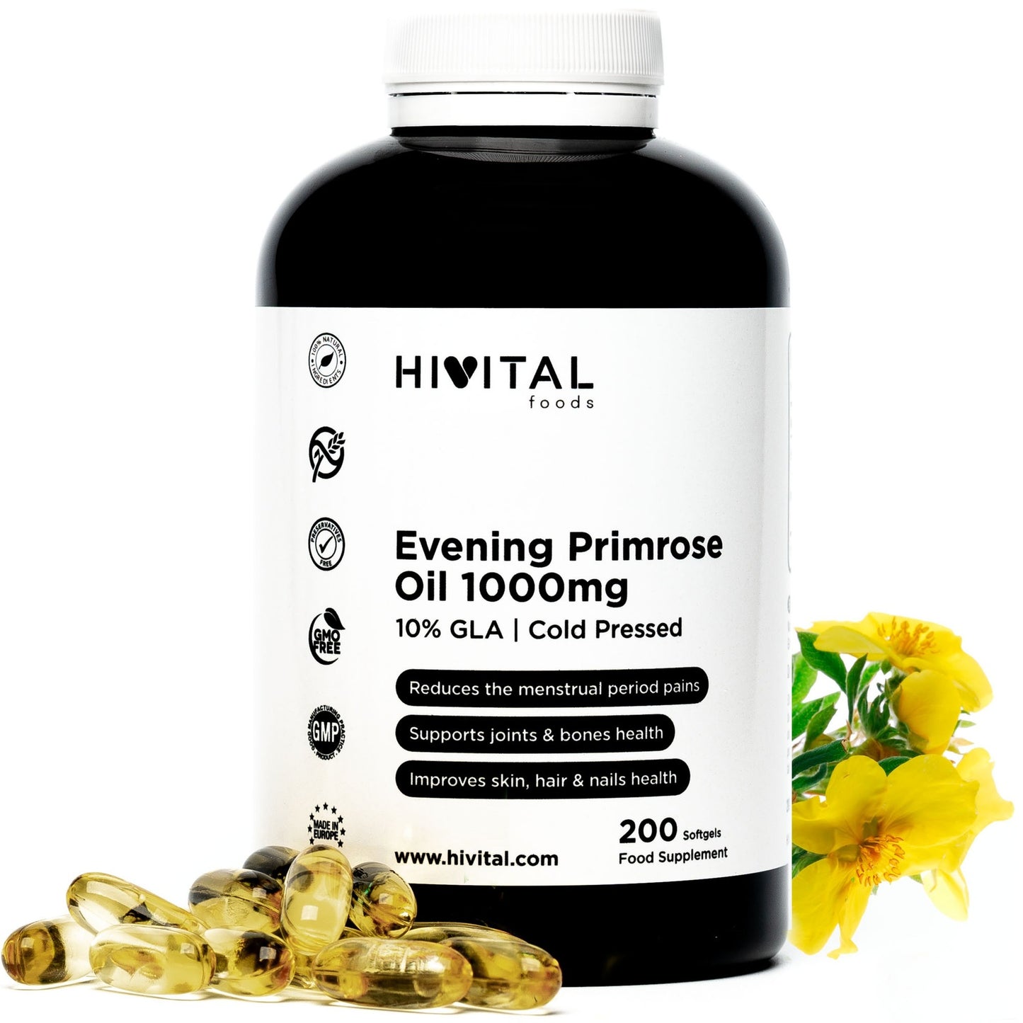 Óleo de Onagra 1000 mg Hivital 200 pérolas