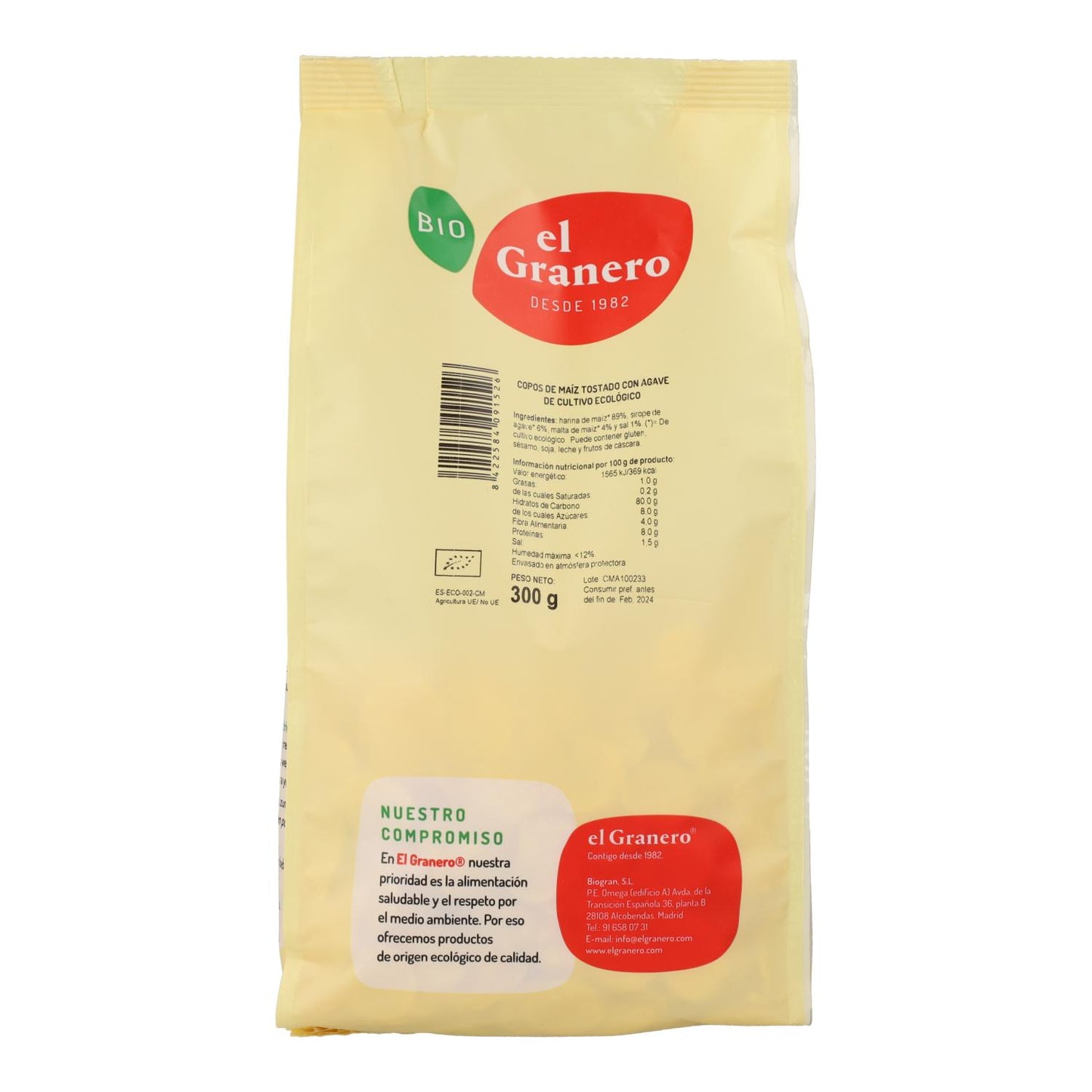 Flocos de Milho Torrado com Agave Orgânico El Granero, 300g