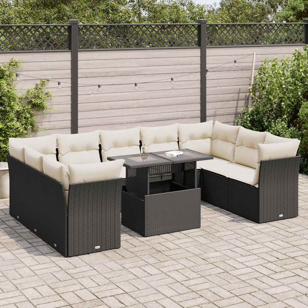 Set De Sofás De Jardín Y Cojines 10 Pzas Ratán Sintético Negro / Vetonek_5
