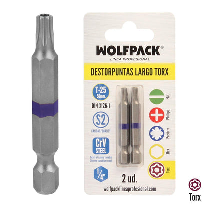 Puntas Largas Destornillador Torx T25 (2 Piezas). Acero S2 Al Cromo Vanadio. Puntas Hexagonales, Destorpuntas,_0
