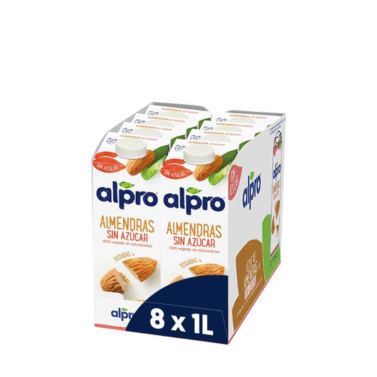Embalagem de 8 bebidas de amêndoa sem açúcar Alpro, 1 litro
