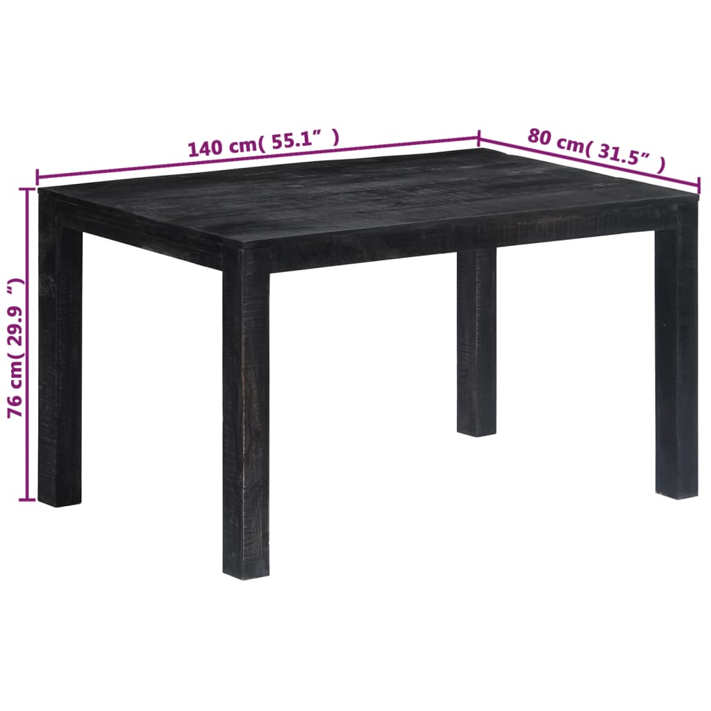 Mesa De Comedor De Madera Maciza De Mango Negra 140x80x76 Cm_3