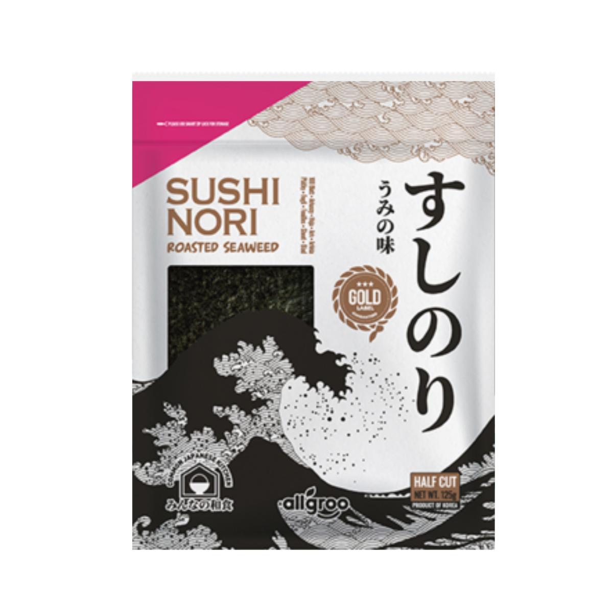 Alga tostada para sushi, dourada, corte médio Allgroo 125 g