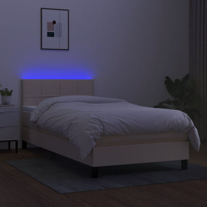 Cama Box Spring Colchón Y Luces Led Tela Color Crema 90x190 Cm / Vetonek_5