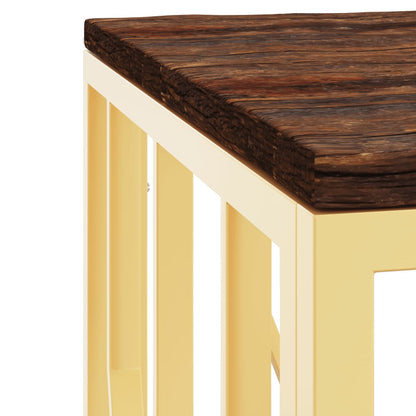 Mesa De Centro Acero Inoxidable Madera Maciza Reciclada Dorada_3