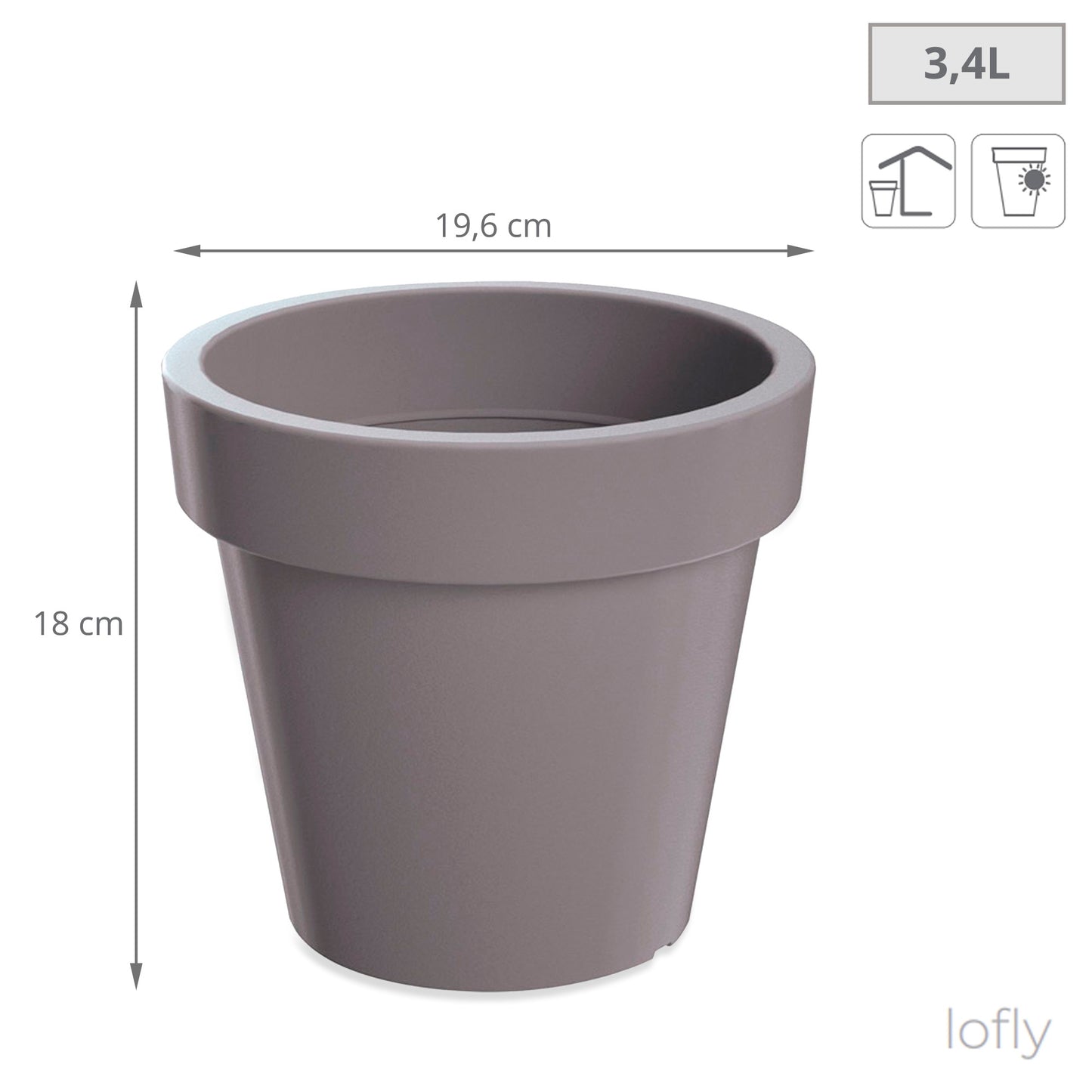Maceta De Plastico Lofly En Color Gris 19,6 (largo) X 19,6 (ancho) X 18,1 (alto) Cm