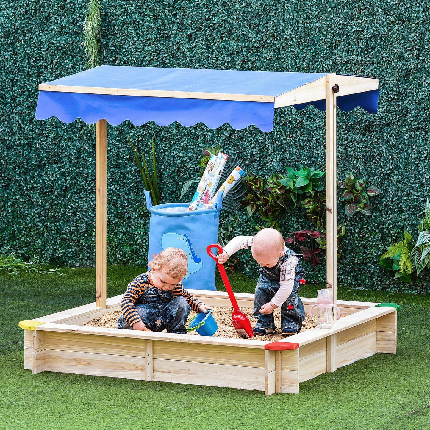 Outsunny Arenero De Madera Para Niños Con Techo Ajustable 120x120x120cm_1