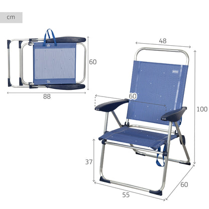 Aktive Silla Plegable De Playa Con 4 Posiciones, Estructura De Aluminio Y Textileno Azul_3