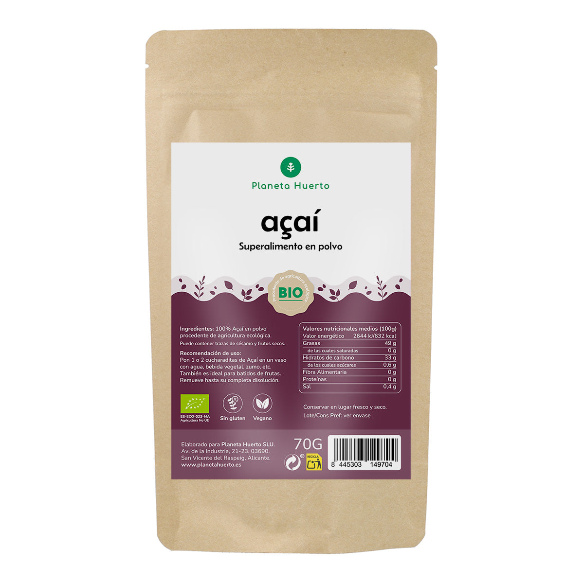 Açaí em pó ECO Planeta Huerto 70 gr