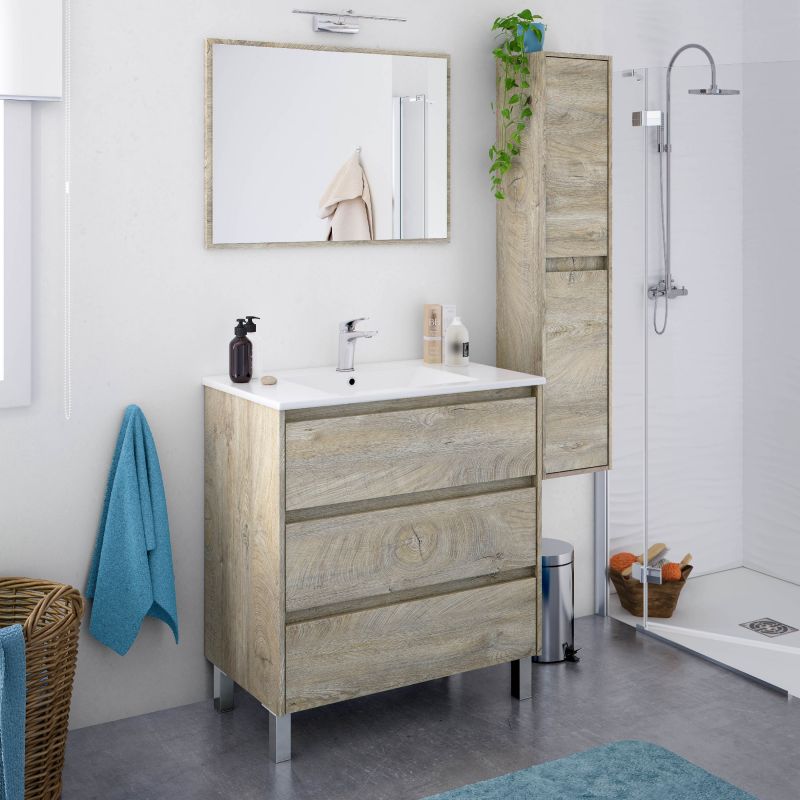 Mueble De Baño Dakota 80 Con Espejo Melamina, Roble, Mueble:80espejo:80 X Mueble:86espejo:57,5 X Mueble: 45cm Espejo: 1,8cm_2