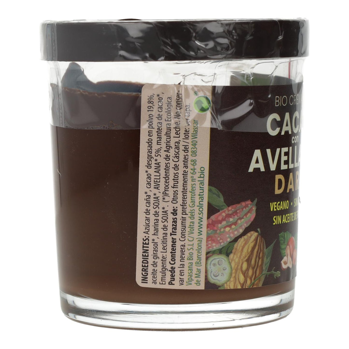 Creme de Cacau Escuro Vegan Biológico Sol Natural com Avelãs 200g