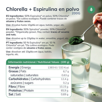 Clorela + Spirulina em pó Planeta Huerto 200 g