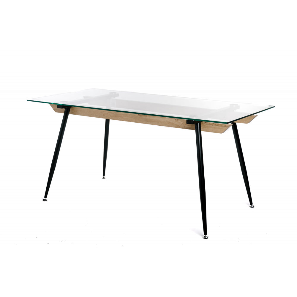 Mesa Comedor Salón Estructura Metal Y Madera Tapa Cristal 6 Personas Industrial Vintage 160x80xh75_0