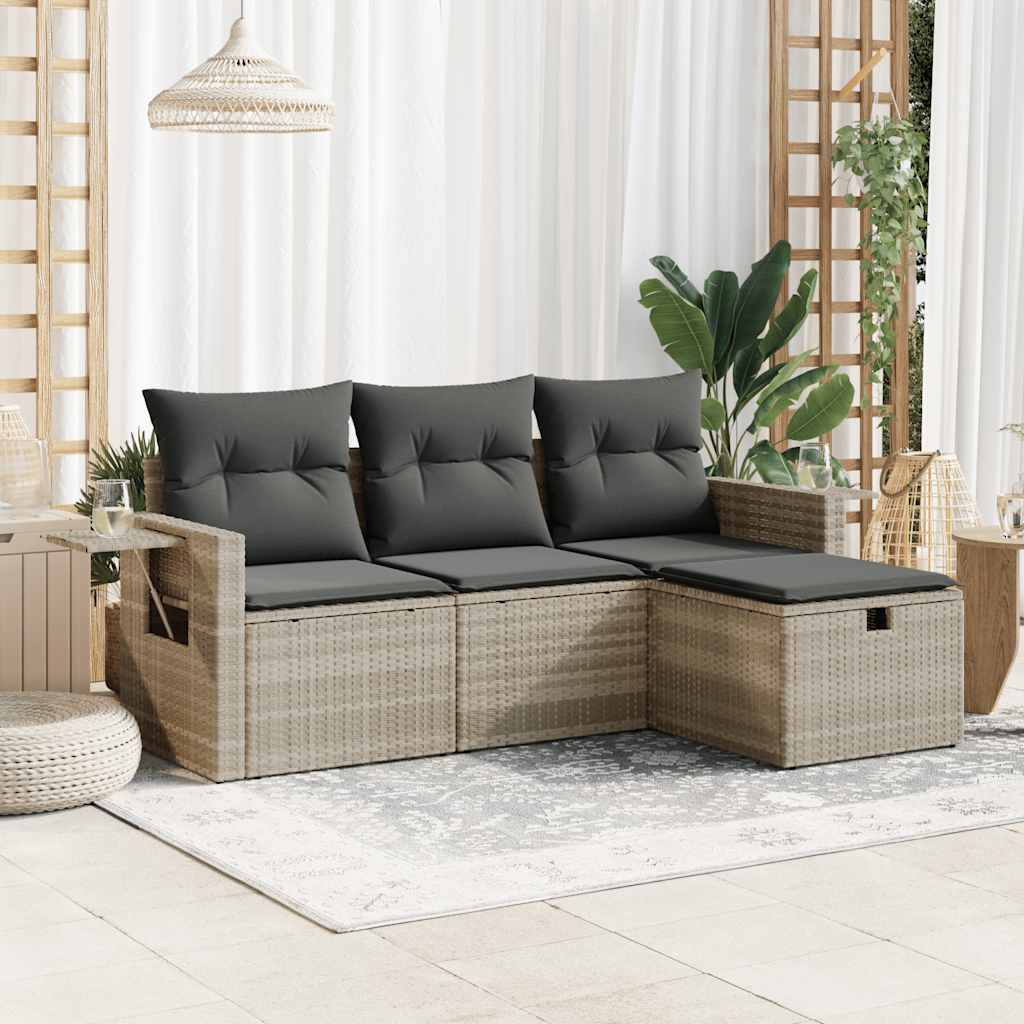 Set De Sofás De Jardín 4 Pzas Y Cojines Ratán Sintético Gris / Vetonek_2