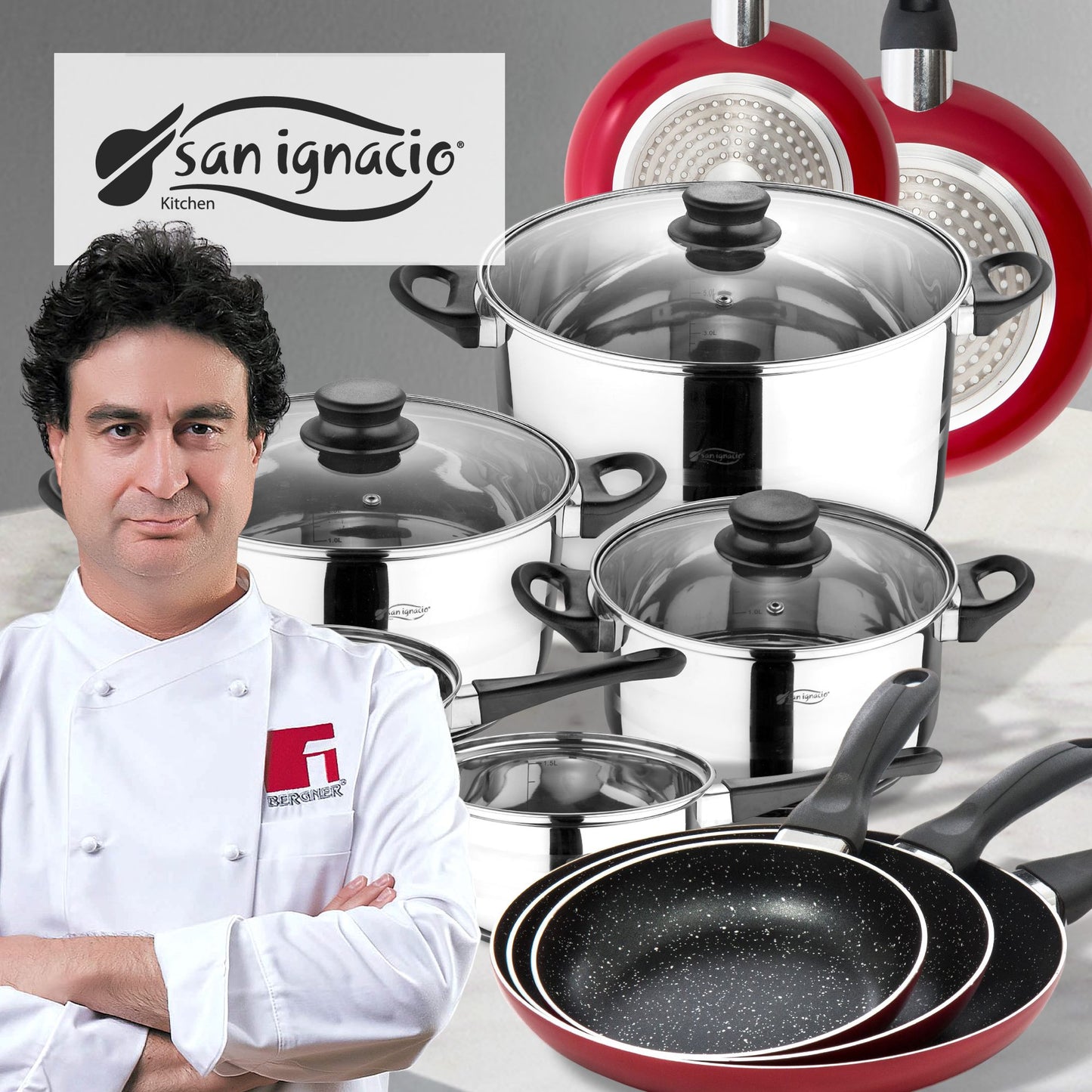 San Ignacio - Batería De Cocina 8 Piezas Y Juego De Sartenes En Rojo_1