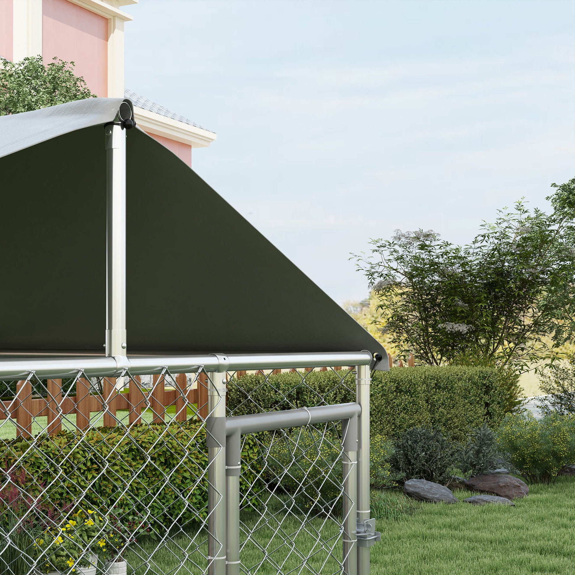 Pawhut Perrera De Acero Con Toldo Impermeable Y Anti-uv 200x200x150 Cm Plata_4