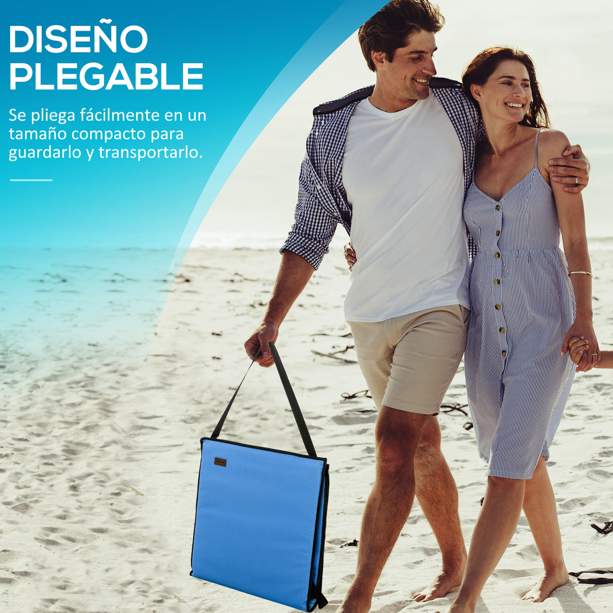 Esterillas De Playa Outsunny Acero, Tela Oxford Azul 142x51x40 Cm_5