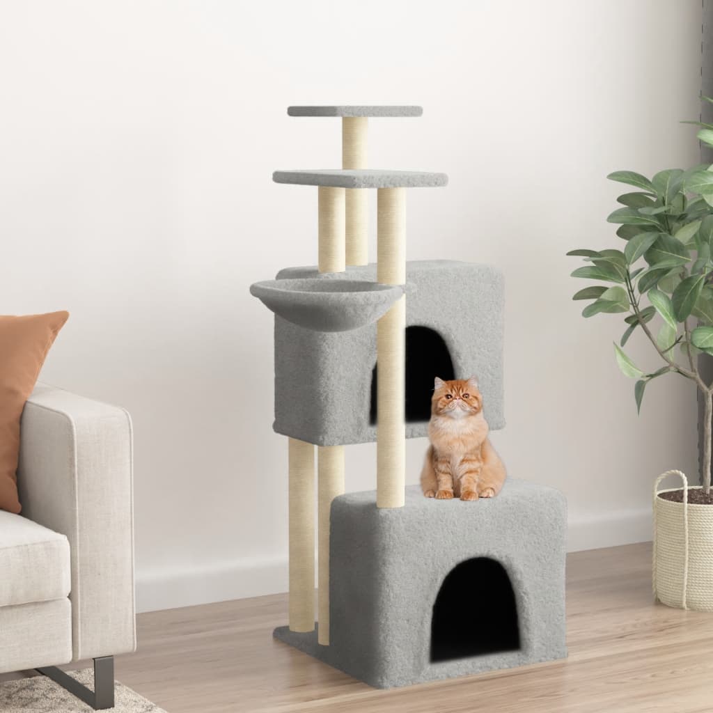 Rascador Para Gatos Con Postes De Sisal Gris Claro 122 Cm_1