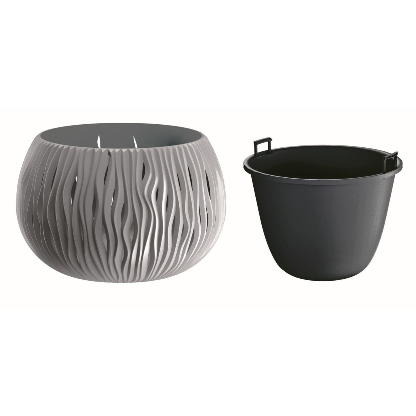 Prosperplast Bowl Sandy De Plástico Con Depósito En Color Gris Piedra, 13,6 (alto) X 18 (ancho) X 18 (profundo) Cms