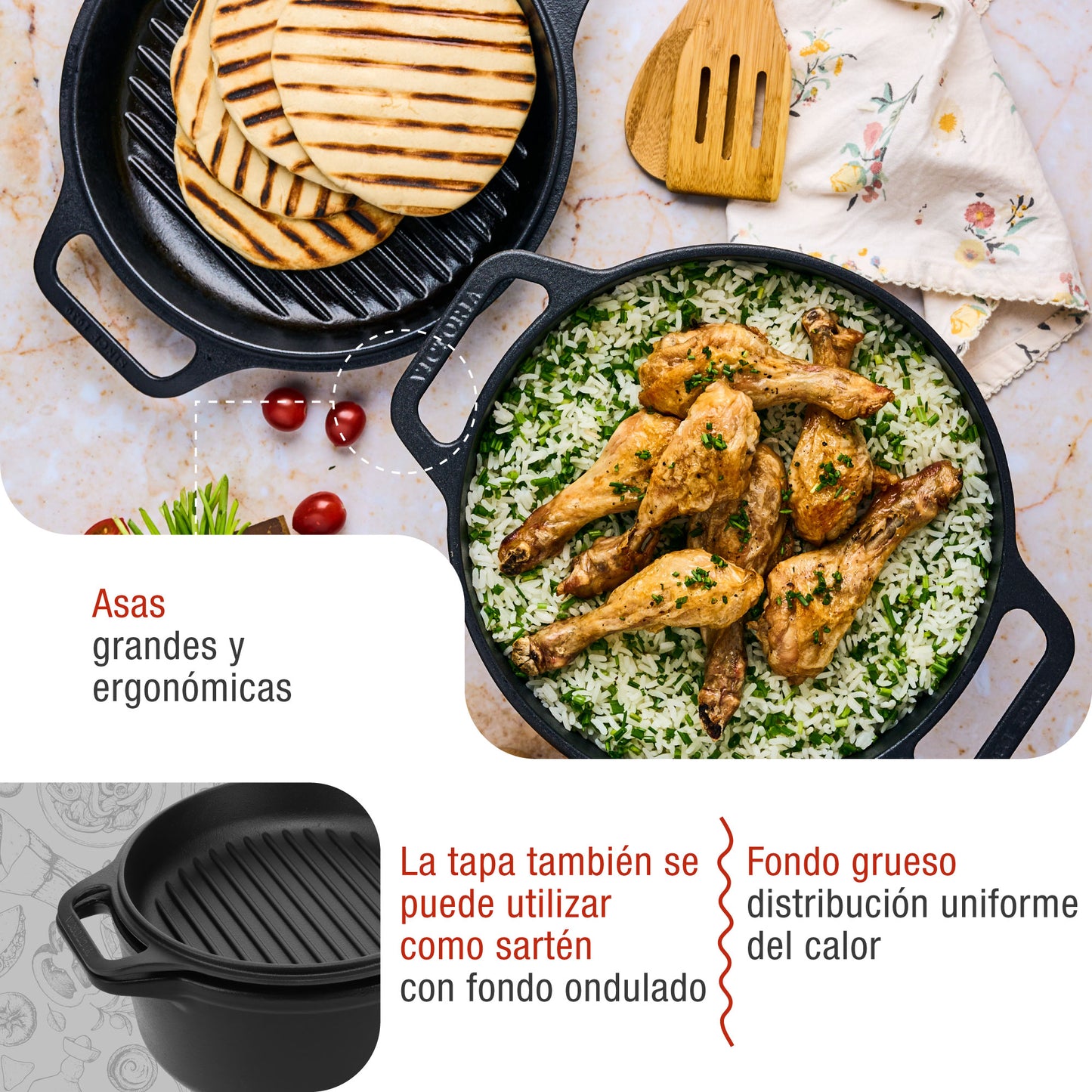 Victoria Horno Holandés Olla Inducción Hierro Fundido Esmaltado 27cm, Tapa - Sartén, 5,7l, Sin Ptfe, 39585, Negro_2