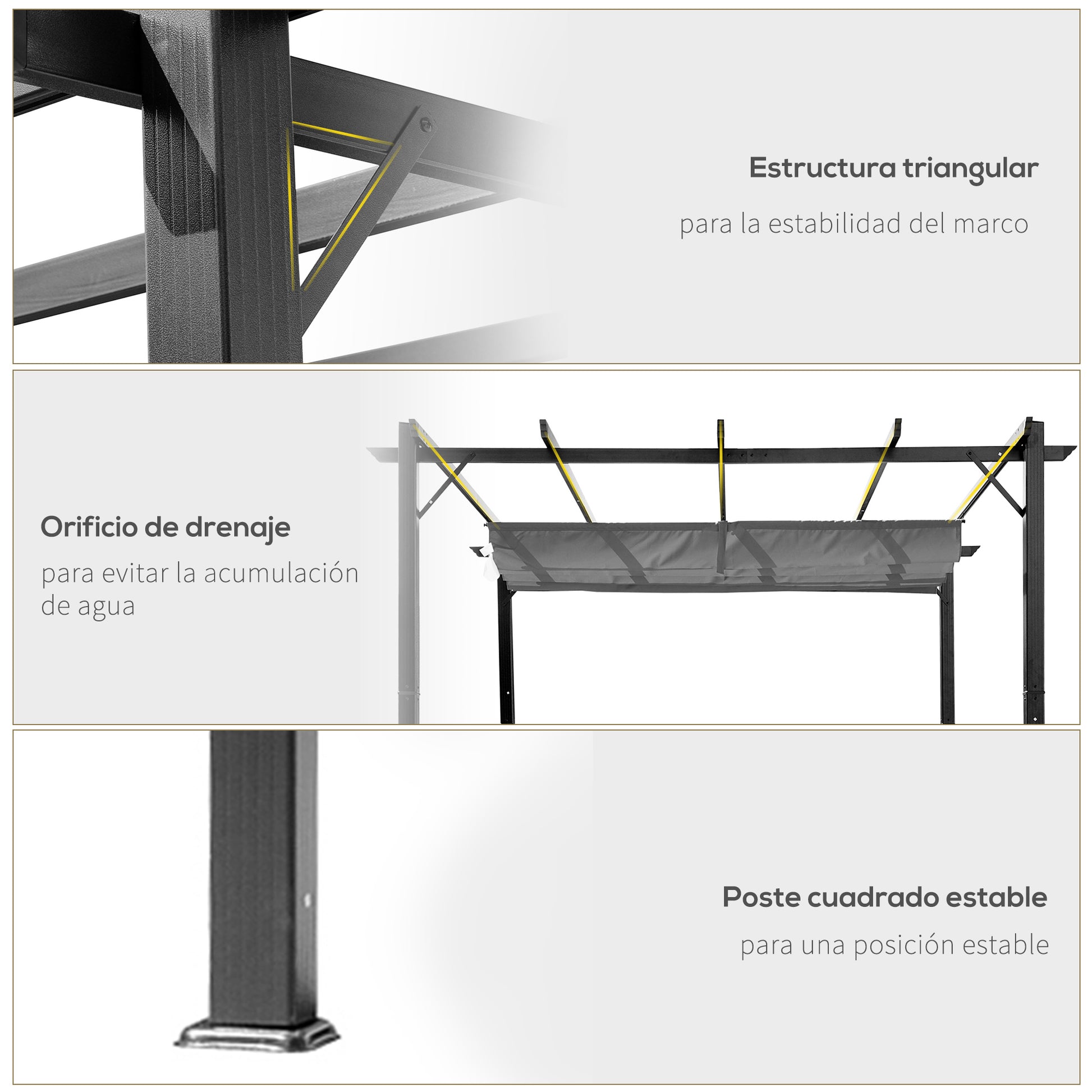 Outsunny Pérgola De Aluminio 3x3 M Con Techo Retráctil Resistente Al Agua Gris_5
