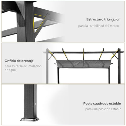 Outsunny Pérgola De Aluminio 3x3 M Con Techo Retráctil Resistente Al Agua Gris_5