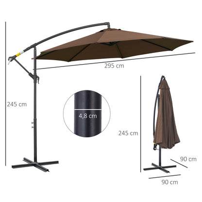 Outsunny Parasol Excéntrico Ø295 Cm Con Ángulo Ajustable Base Cruzada Café_2