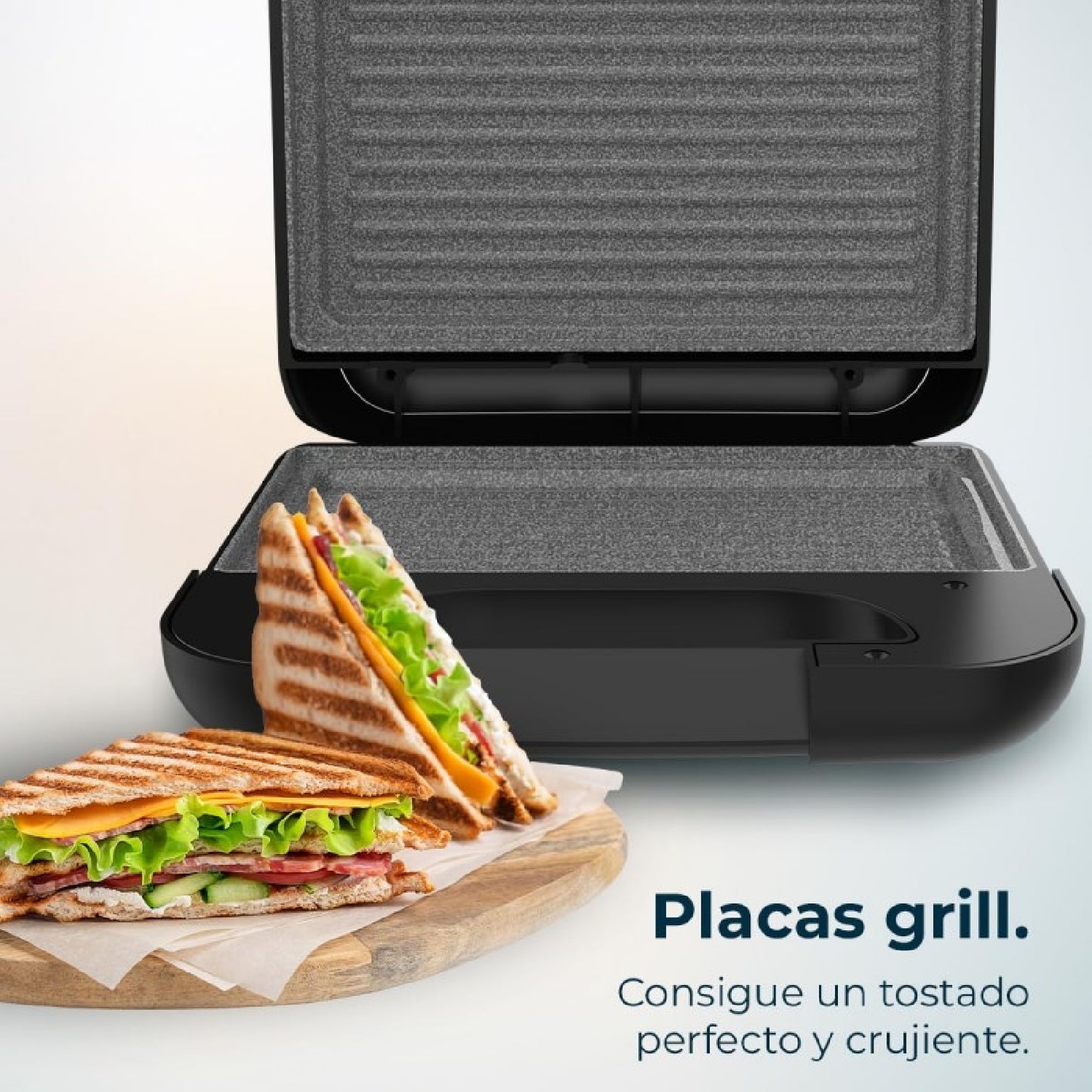 Sandwichera Rock'ntoast Grill +, 800w De Potencia, Revestimiento Piedra Rockstone, Antiadherente, Acero Inoxidable, Revestimiento Ecológico Libre Pf_4