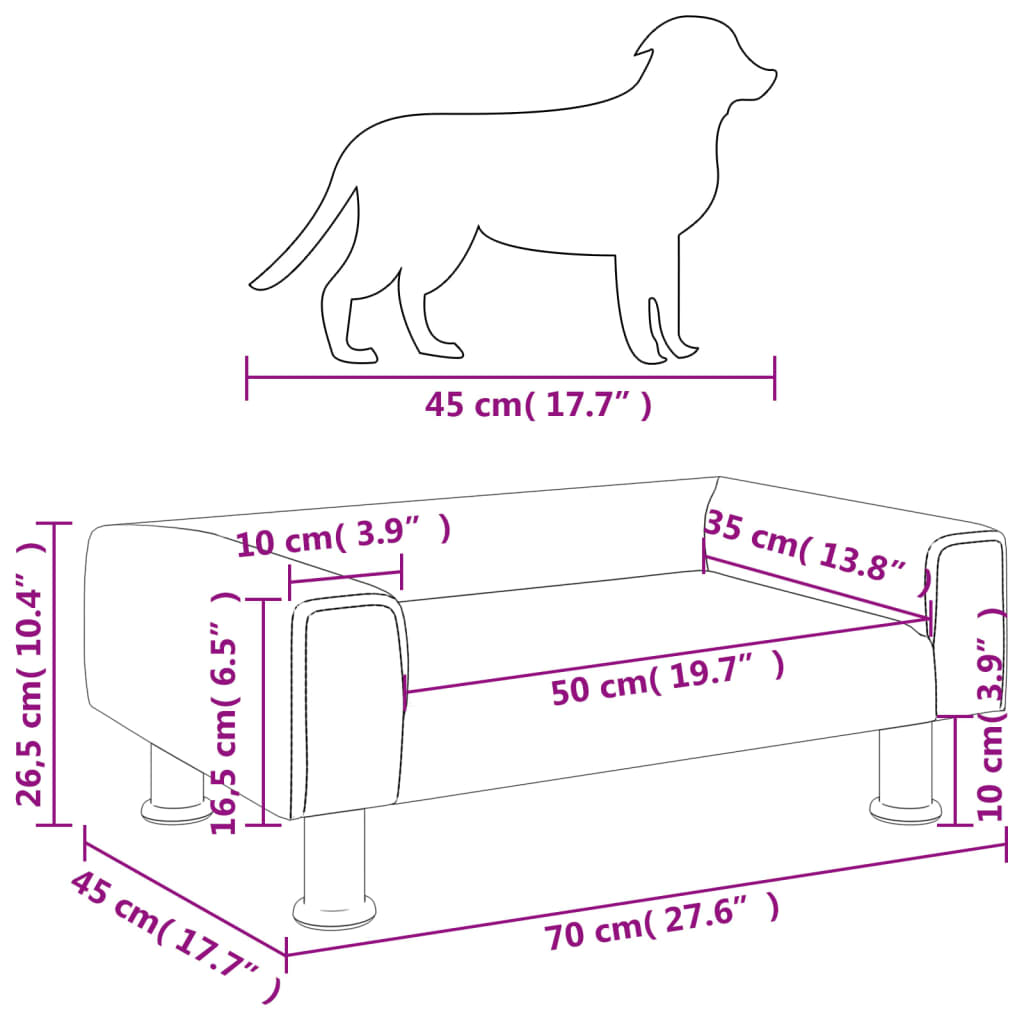 Cama Para Perros De Terciopelo Marrón 70x45x26,5 Cm / Vetonek_5