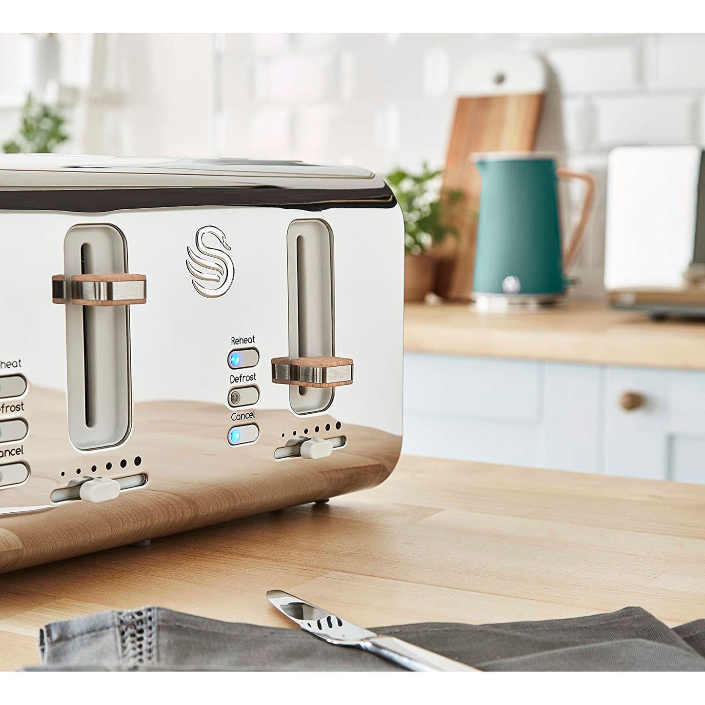 Swan Nordic Tostadora Pan Ranura Ancha 4 Rebanadas, 3 Funciones, 6 Niveles, Diseño Moderno, St14620greneu, Verde 1500w_3