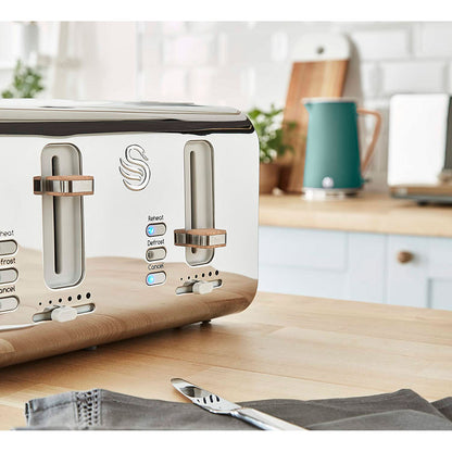 Swan Nordic Tostadora Pan Ranura Ancha 4 Rebanadas, 3 Funciones, 6 Niveles, Diseño Moderno, St14620greneu, Verde 1500w_3