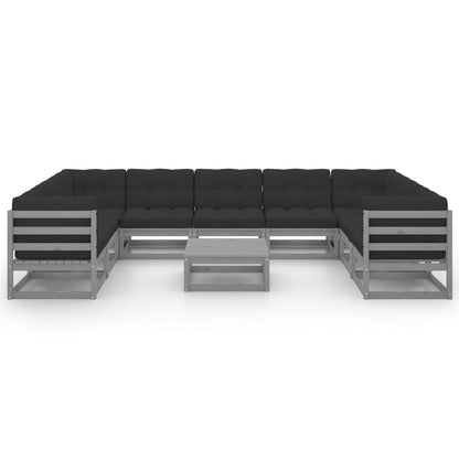 Juego De Muebles De Jardín 10 Pzas Y Cojines Gris Madera Pino / Vetonek_0