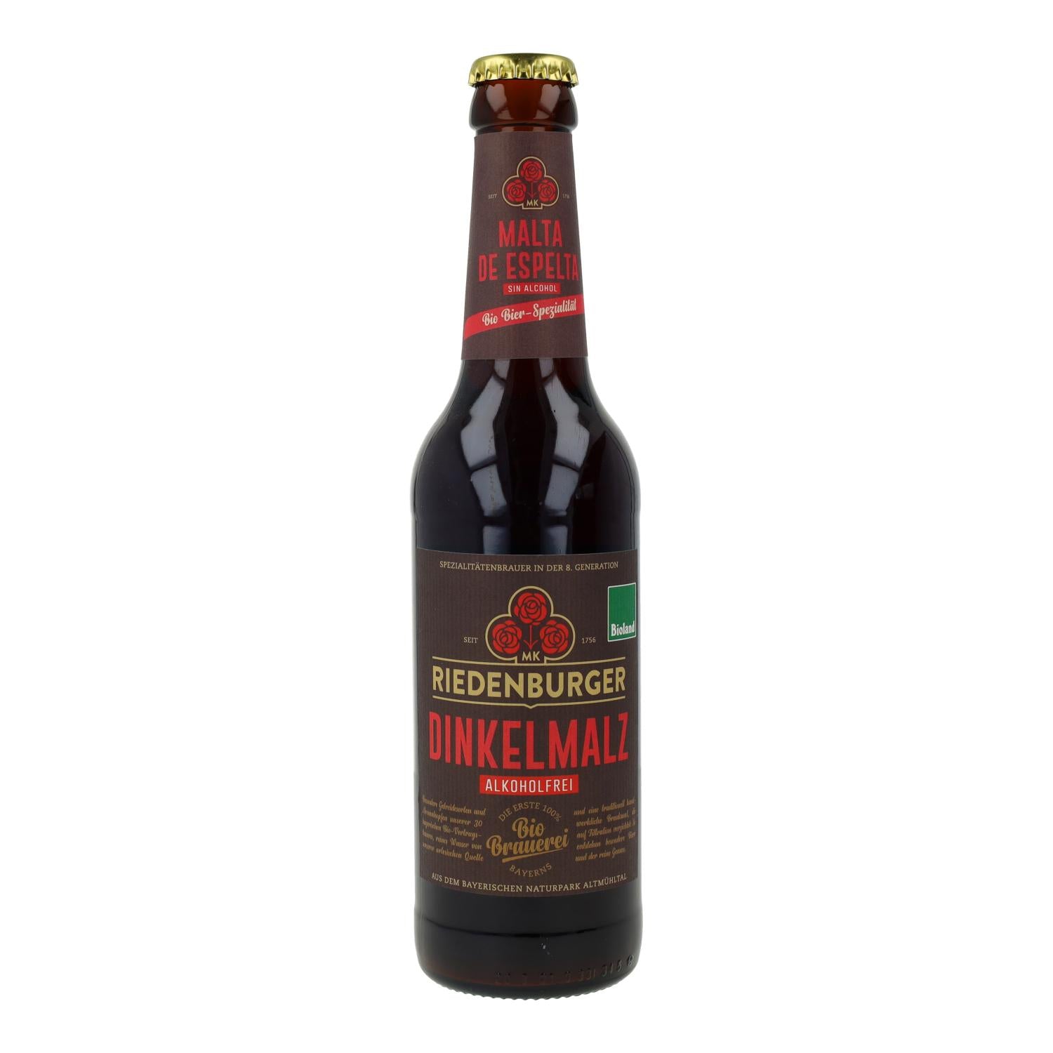 Cerveza Malta de Trigo de Espelta sin alcohol bio Riedenburger 33cl