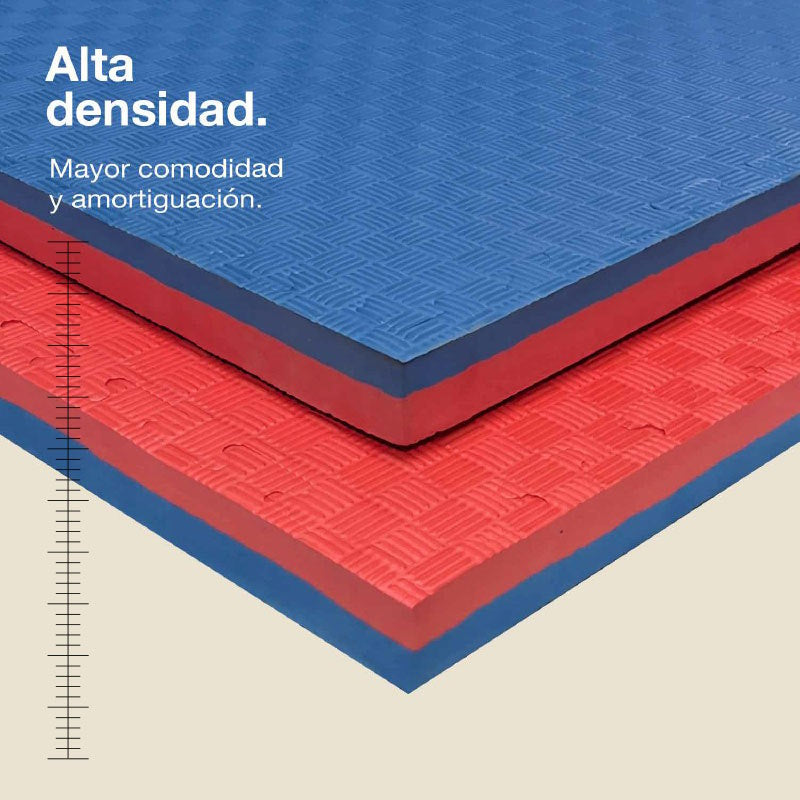 Tatami Puzzle 4cm 100x100cm, Pack 4 Unidades – Superficie 5 Líneas Azul/rojo Jowy_1