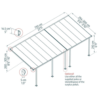 Pérgola anexa Feria 300x730 cm cinzento 
