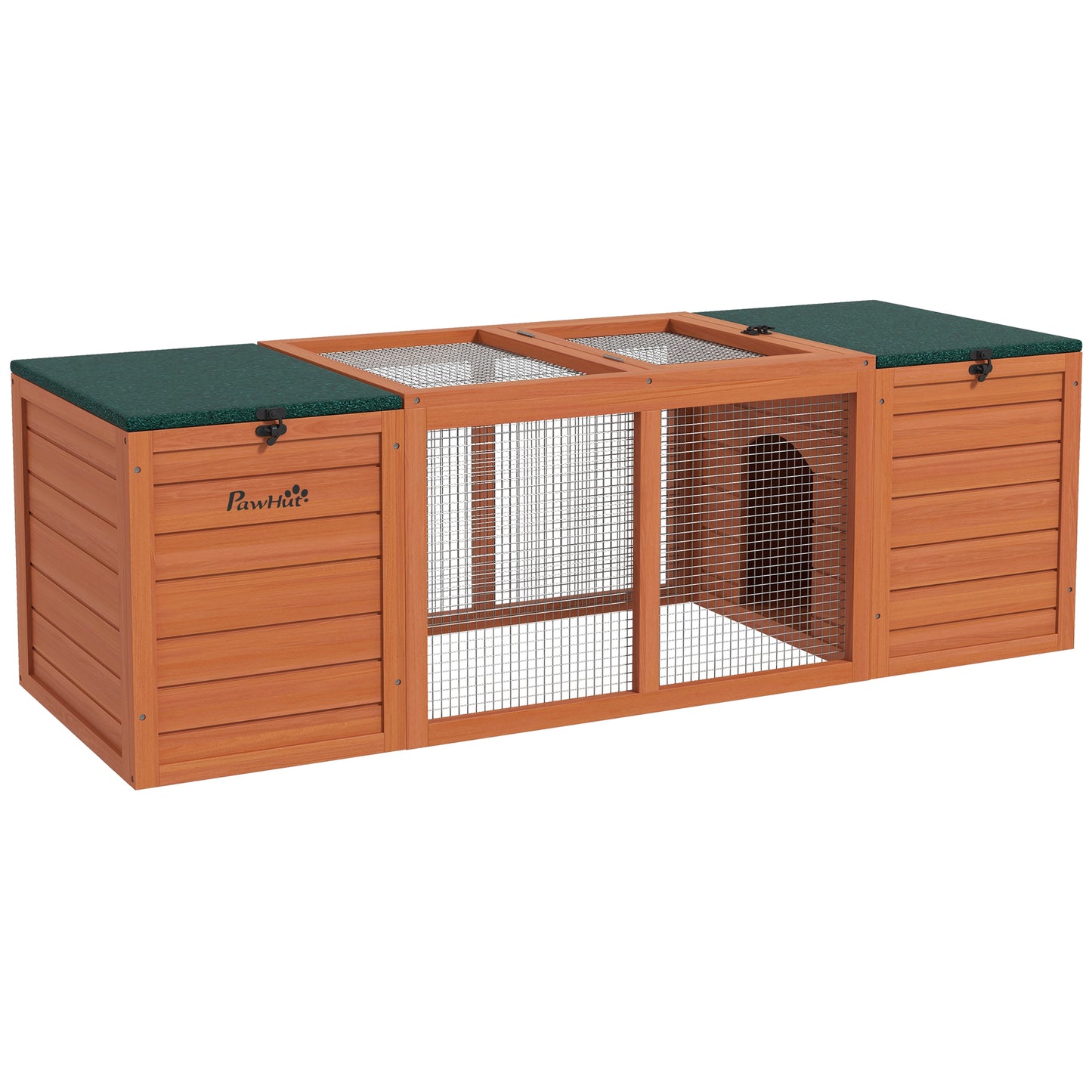 Pawhut Conejera De Madera Con 2 Nidos 1 Puerta Superior 140x52x46 Cm Natural_0
