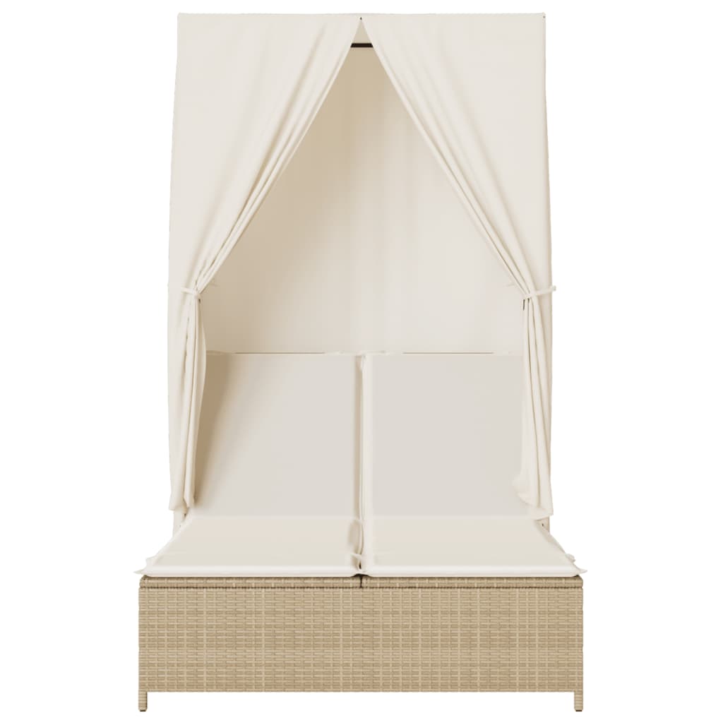 Tumbona Doble Con Techo Y Cortinas Ratán Sintético Beige / Vetonek_2
