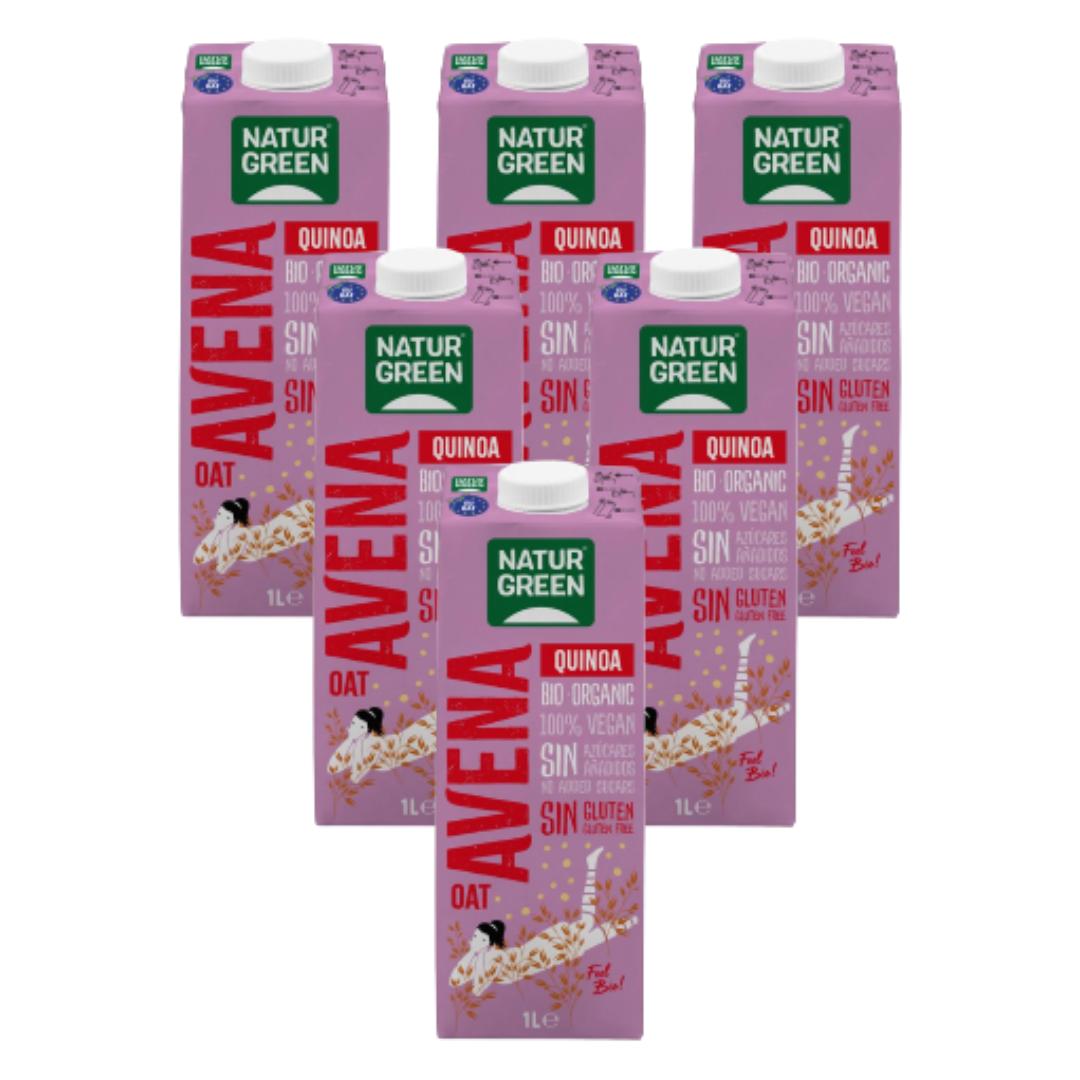 Embalagem de 6 bebidas orgânicas de aveia e quinoa sem glúten NaturGreen, 1 litro
