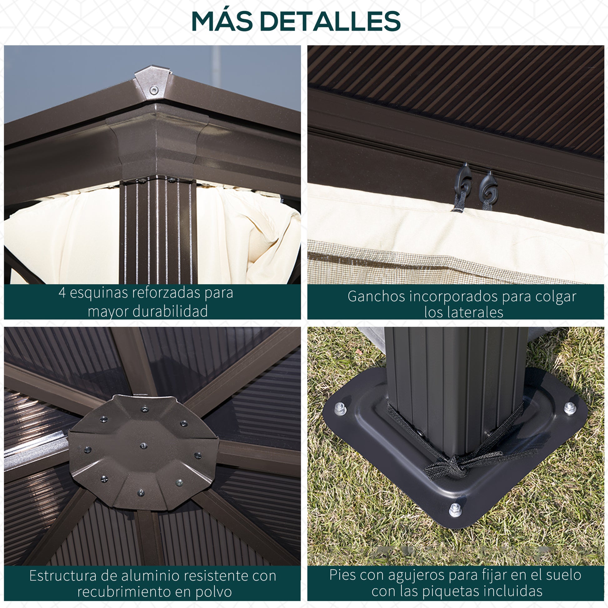 Outsunny Carpa Cenador Para Jardín Estable Anti-uv Techo 4 Paravientos_5
