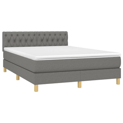 Cama Box Spring Colchón Y Luces Led Tela Gris Oscuro 140x190 Cm / Vetonek_4