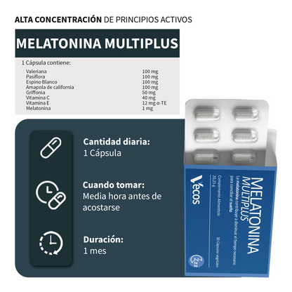 Melatonina Multiplus Vecos 30 Cápsulas | Conciliar El Sueño Y Descanso Profundo | Con Valeriana, Pasiflora Y Melatonina_2