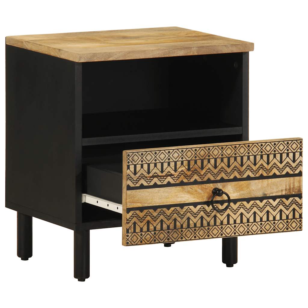 Mesitas De Noche 2 Uds Madera Mango Rugosa Negro 40x33x46 Cm_1