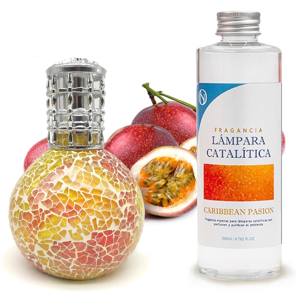 Lámpara Catalítica Mosaico Bicolor + Aroma Caribbean Passion 200ml - Elimina Malos Olores, Impurezas Y Perfuma_0