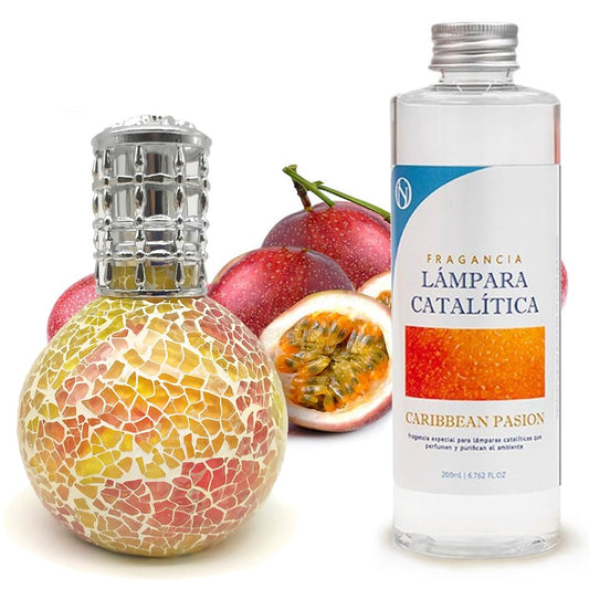 Lámpara Catalítica Mosaico Bicolor + Aroma Caribbean Passion 200ml - Elimina Malos Olores, Impurezas Y Perfuma_0