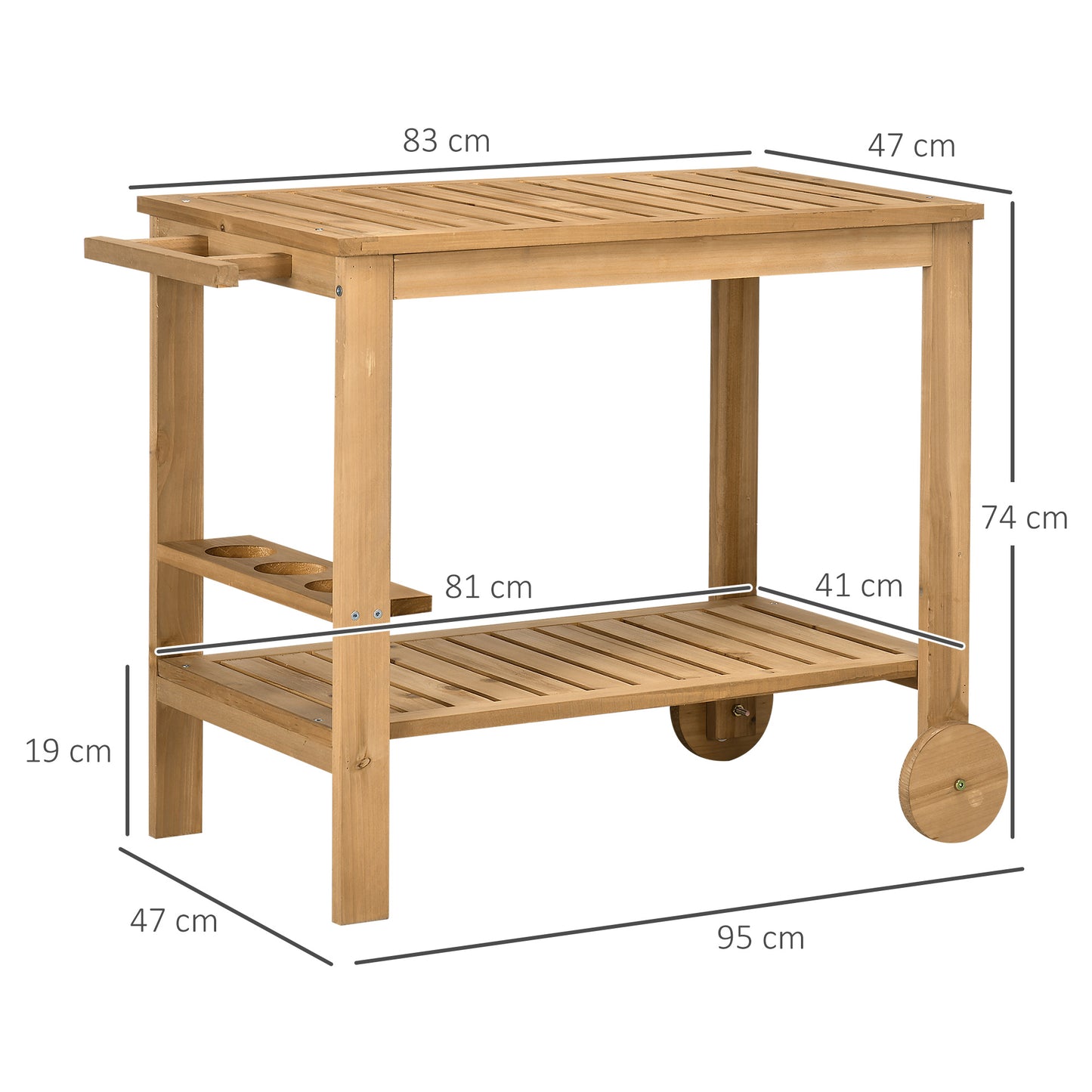 Outsunny Carrito De Madera De Bar Con Asa 3 Portabotellas Y 2 Ruedas 95x47x74 Cm_2